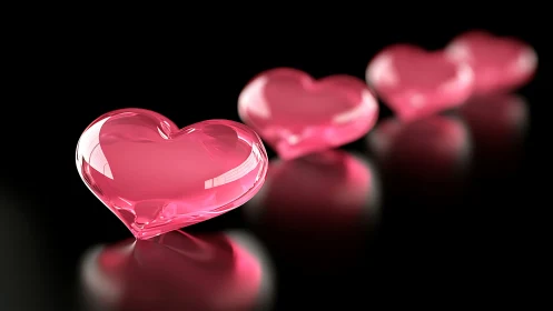 Translucent Crystal Heart Forms with Specular Highlights and Depth of Field
