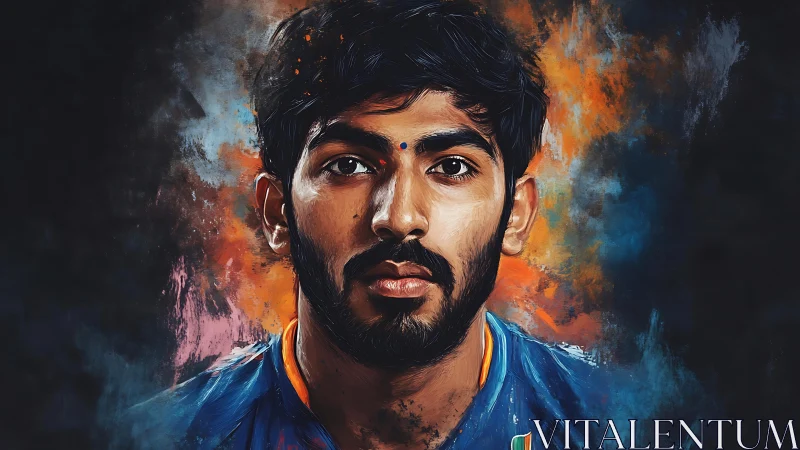 Digital portrait shows male subject against abstract color field