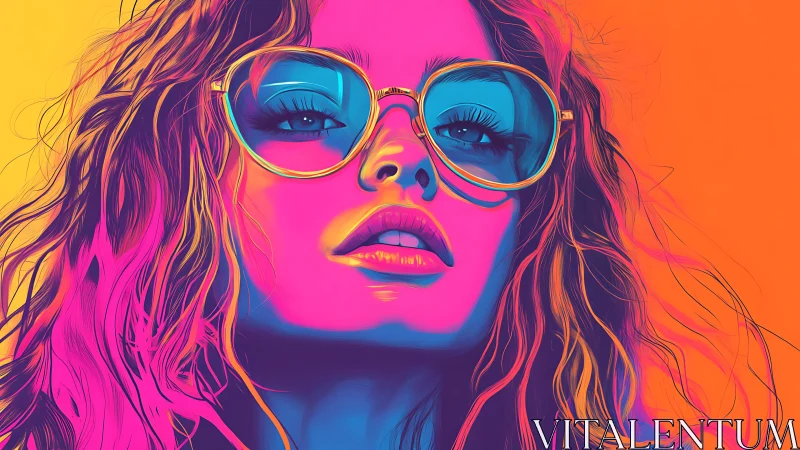 Neon-glazed portrait captures bold sunglasses and vivid glow.
