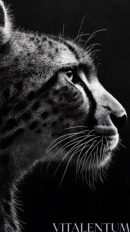 Cat's Contemplative Profile in High-Contrast Monochrome