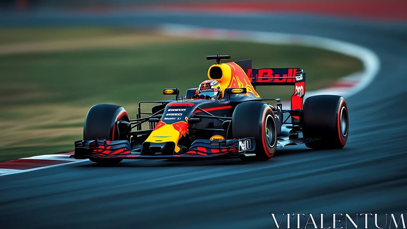 High-downforce Formula racing car attacking fast circuit apex