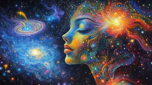 Cosmic dreamer entwined with radiant galactic currents.