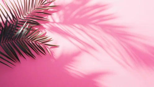 Tropical palm fronds casting bold shadows on pink backdrop.