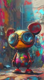 Digital painting of graffiti-splashed mascot in neon alleyway.