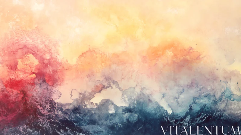Atmospheric watercolor gradient merges warm haze and cool depth