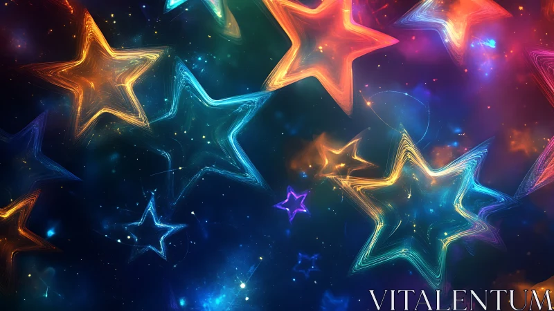 Glowing neon stars dance playfully across a dreamy night sky
