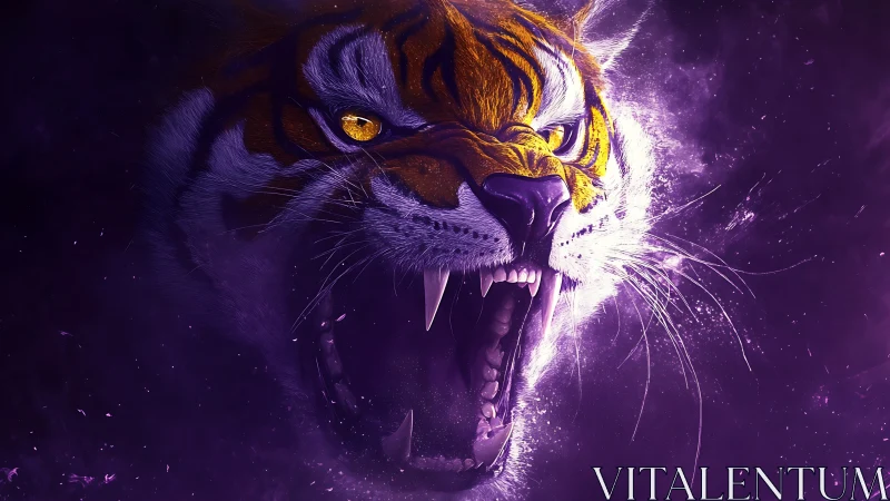 Cosmic tiger unchains a violet roar through starry void
