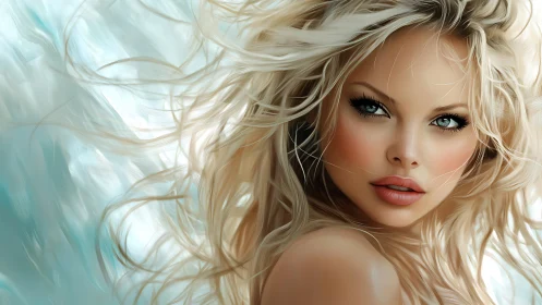 Storm-kissed blonde muse with sea-glass eyes in motion.