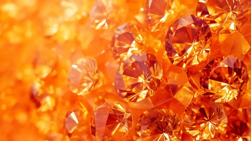Macro cluster of faceted orange gemstones with radiant bokeh