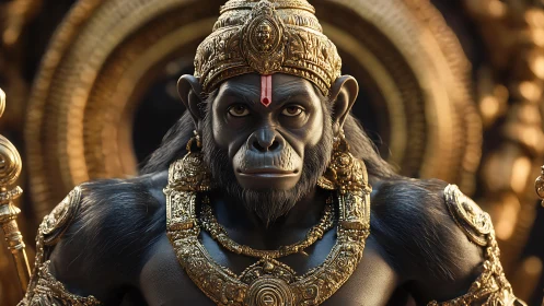 Regal monkey guardian in ornate golden ceremonial armor.
