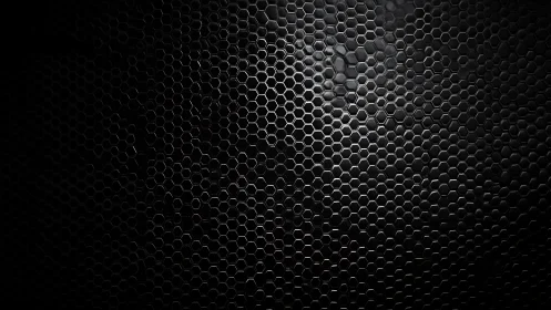 Dark hexagonal metal grid with subtle central illumination.
