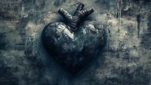 Dark Heart Bleeds Obsidian Beauty Against Weathered Decay