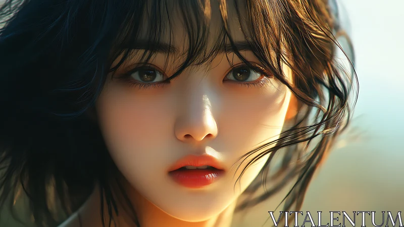 Close-up digital portrait shows stylized female face