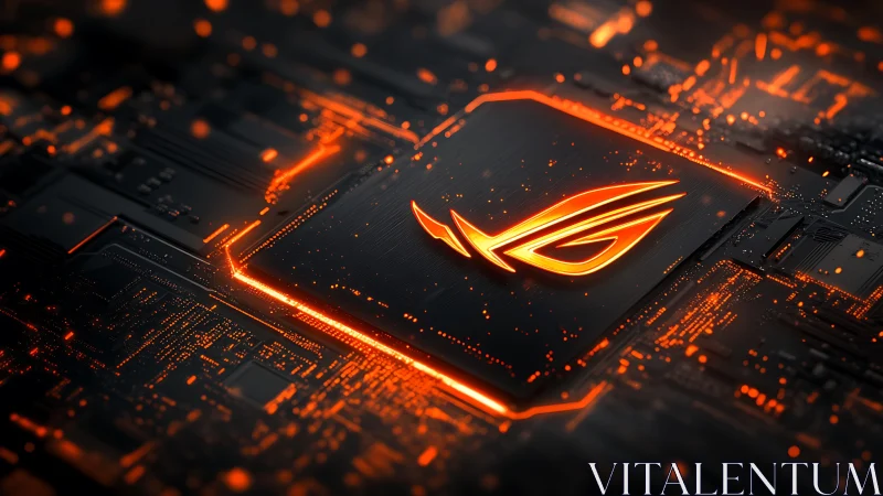 Glowing gaming chipset radiating warm neon energy and power.