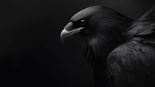 High-contrast raven profile rendered in dramatic chiaroscuro