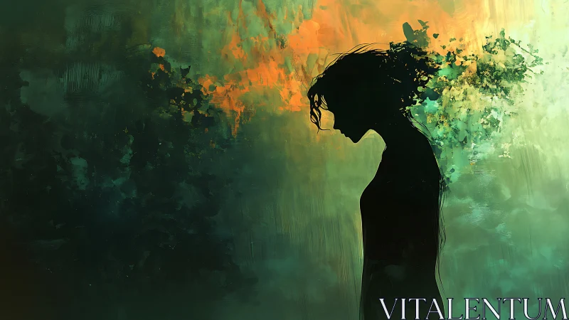 Quiet silhouette lingers as thoughts melt into glowing color