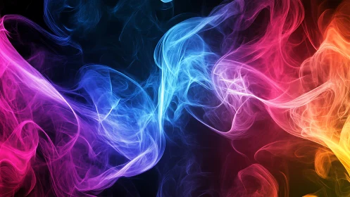 Chromatic smoke waves swirling across deep black void.