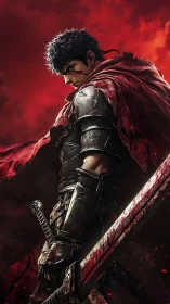 Armored warrior with massive bloodstained sword portrait.