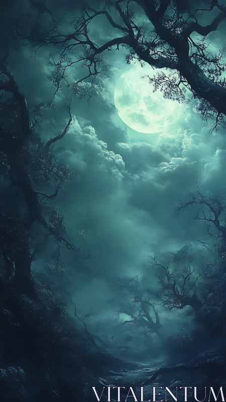 Moonlit forest path welcomes quiet midnight wanderers