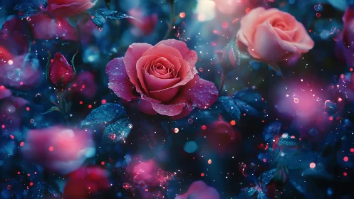 Enchanted Roses Bloom in Magical Light and Wonder