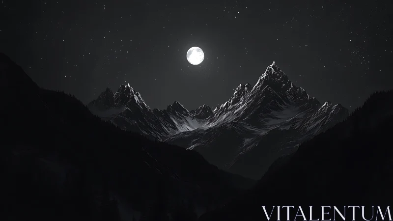 Silent moonlight rests gently over peaceful snowy peaks