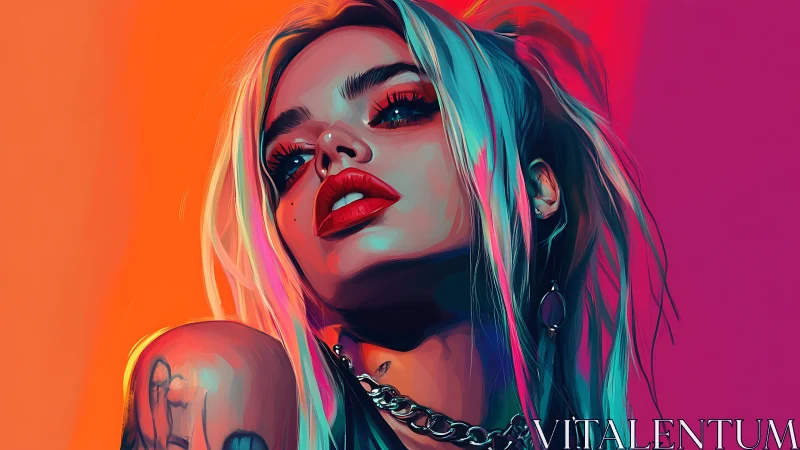 Neon-lit digital portrait with high-saturation gradients and stylized lighting