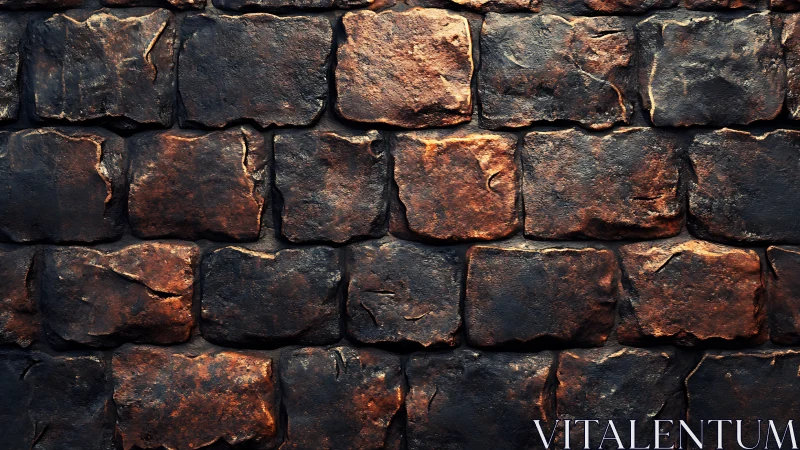 Ember-kissed stone wall glows with rugged medieval depth.