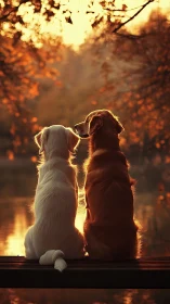 Two Faithful Friends Watching the Golden Sunset Together.