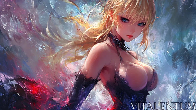 Blonde female figure rendered in dynamic digital brushwork