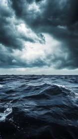 Storm-tossed open ocean captured in high-contrast photorealism