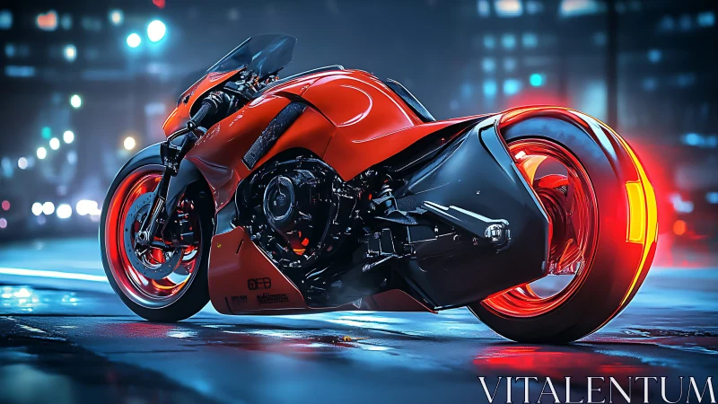 Aerodynamic neon-lit superbike renders with reflective wet asphalt