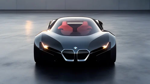 Photorealistic BMW supercar front view with minimalist studio staging.