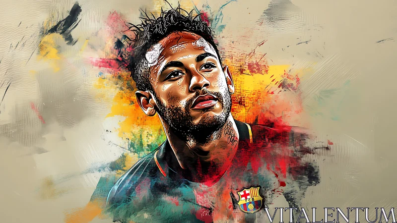 Digital portrait of football player with abstract paint background.