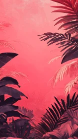 Chromatic jungle foliage frames a saturated neon pink void