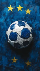 Star-forged football drifts through deep midnight blue glory.