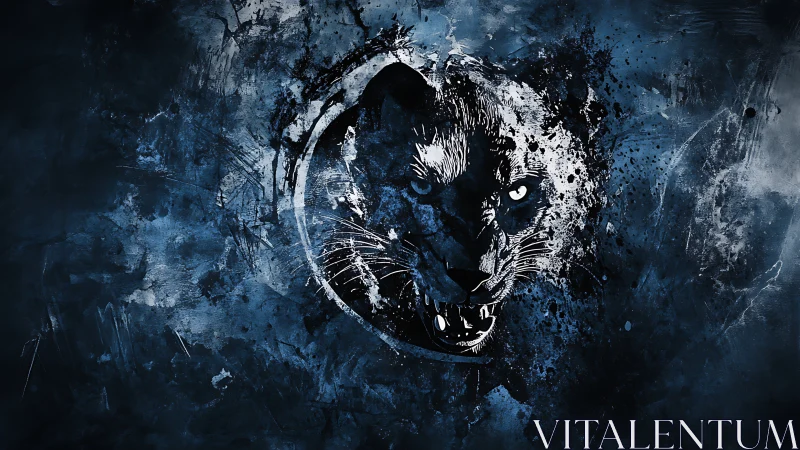 Panther head illustration on blue abstract textured background.