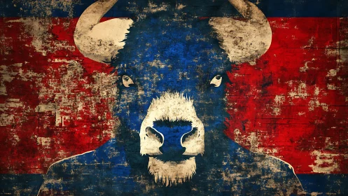 Distressed buffalo emblem on grunge tricolor painted background