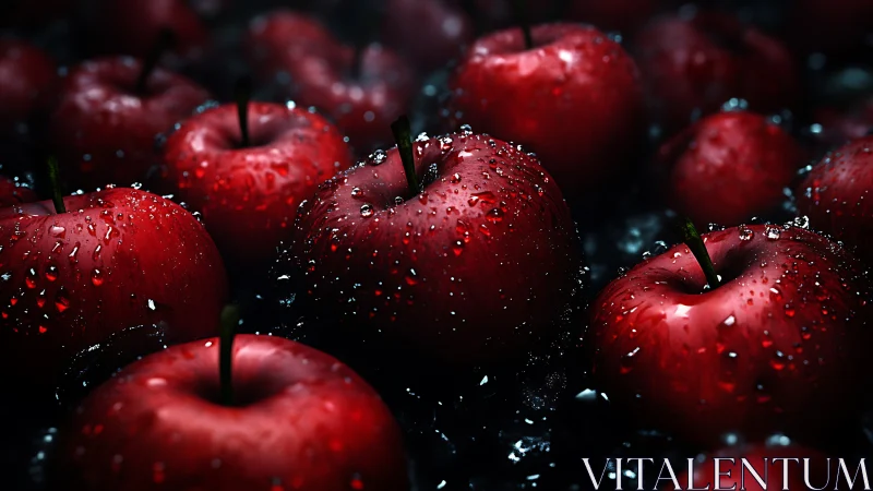 Midnight rain crowns ruby apples with cinematic brilliance