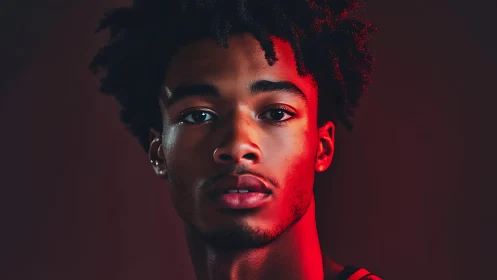 Low key male portrait under saturated red rim lighting