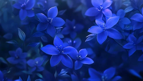 Cobalt Petals Dance Through Twilight's Luminous Blue Tapestry