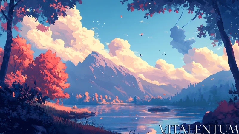 Morning light hugs a tranquil lake beneath soft mountains