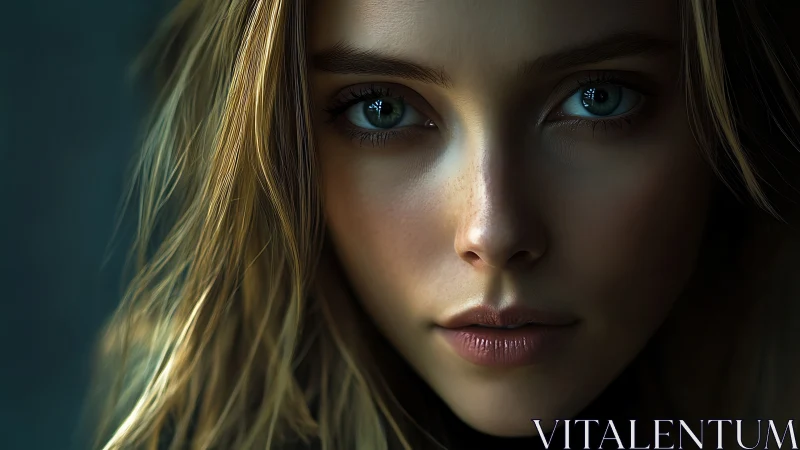 Digital close-up portrait of a young woman’s face.