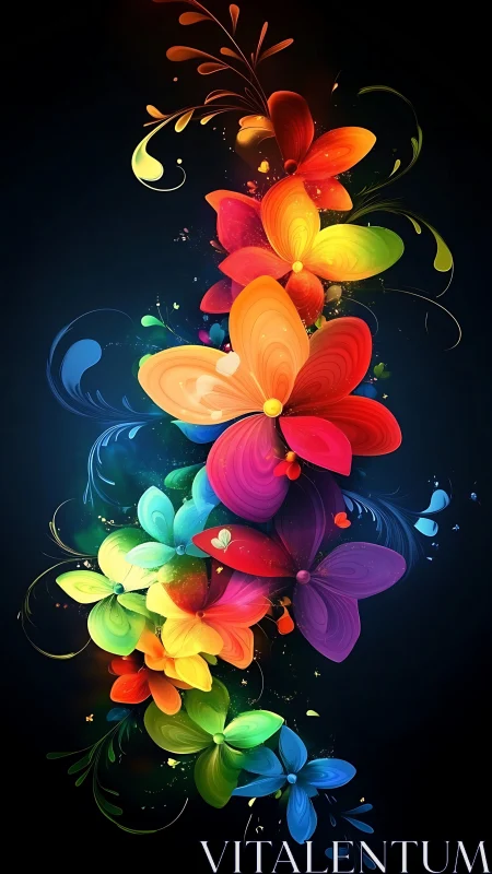 Luminous Blooms Dance Through Darkness In Prismatic Explosion