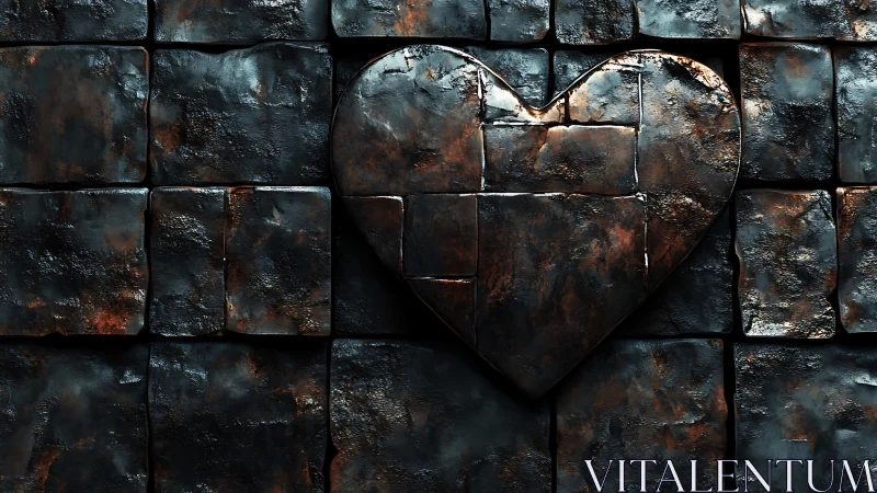 Oxidized Metal Heart: Industrial Texture Study with Corrosion Detail.
