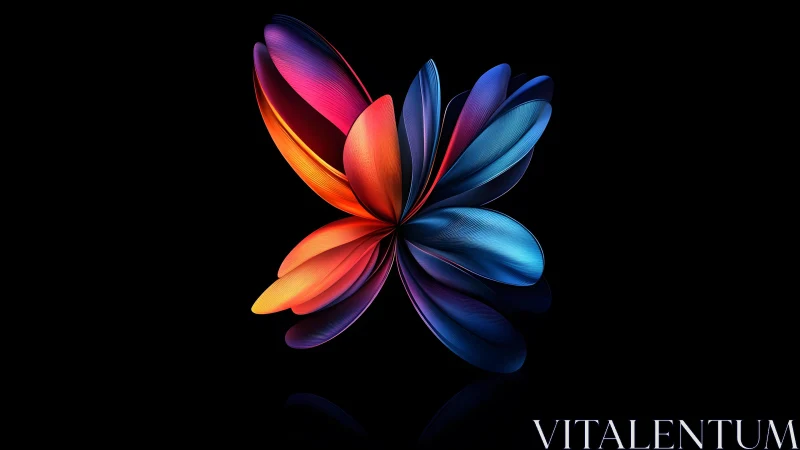 Vibrant Abstract Butterfly in 3D Digital Art on Black Background.