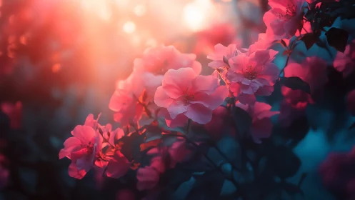 Pink Flowers Under Colored Light Illumination