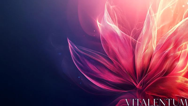 Neon translucent flower petals unfurl in a radiant digital bloom