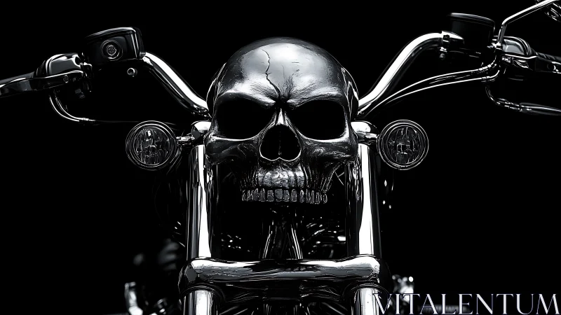 Chrome skull grips the night while the motorcycle waits