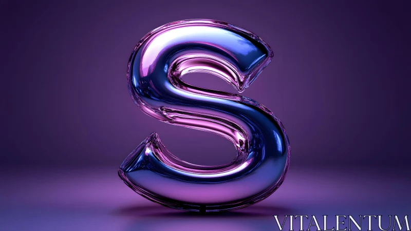 Shiny Glass Letter S in Purple Light, 3D Rendered Typography.