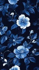 Blue and White Floral Pattern on Dark Indigo Background
